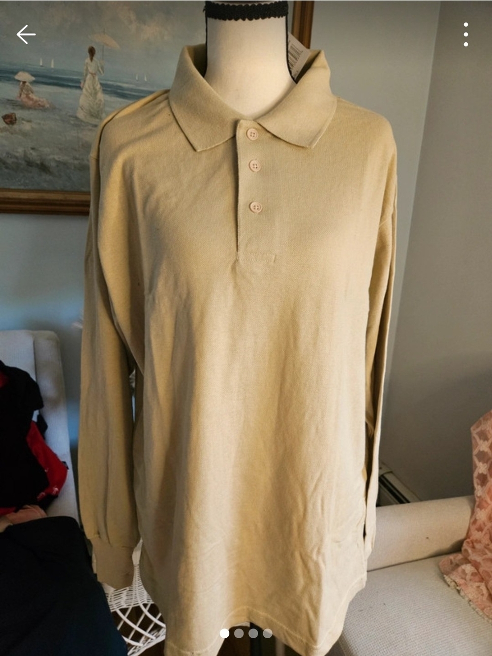 Men's Long-Sleeve Beige Polo Shirt - Casual Classic